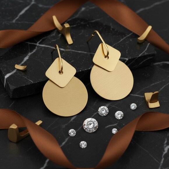 Geometric 18K Gold Plated Stainless Steel Earrings Polished and Matte Finish - Picture 5 of 14